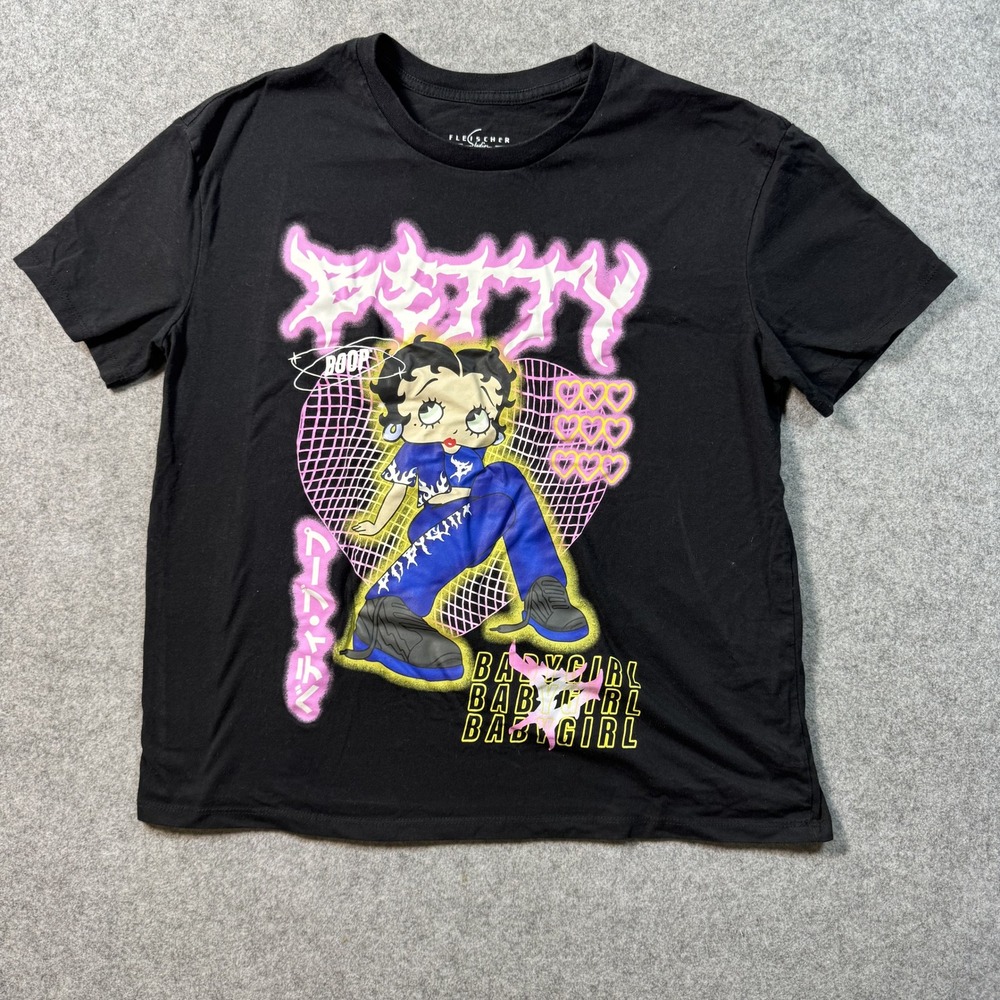 Fleischer Studios Womens Betty Boop Graphic Tee Large Black Y2K Babygirl Print